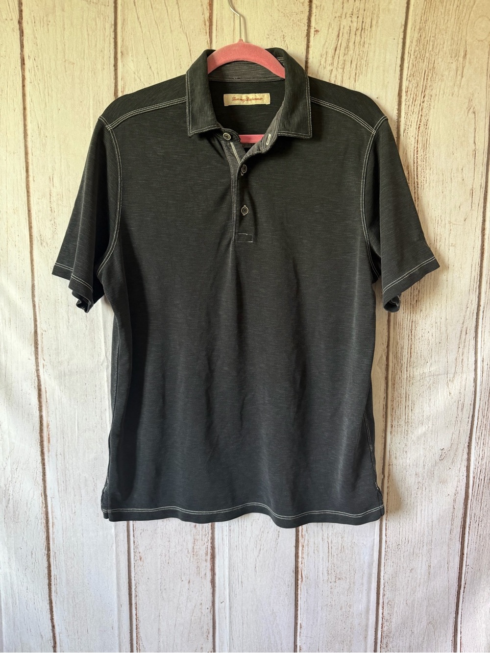 Tommy Bahama Men's Short Sleeve Slub Jersey Polo Shirt in Heather Black Size M